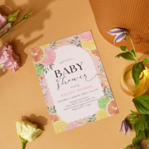 Watercolor Citrus Pink Baby Shower  Invitation