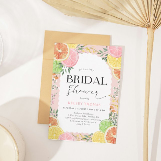 Watercolor Citrus Pink Bridal Shower  Invitation (Creator Uploaded)