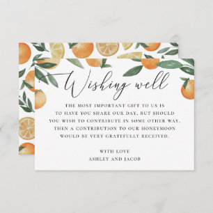 Watercolor citrus wedding. Garden wishing well Enclosure Card