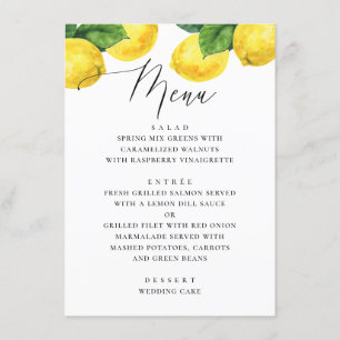 Watercolor citrus wedding. Lemon botanical garden Menu
