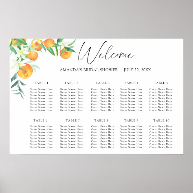 Watercolor CITRUS wedding seating chart (Front)