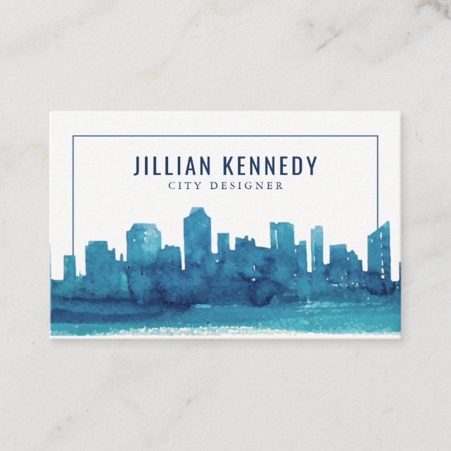 Watercolor City Skyline Business Card (Front)