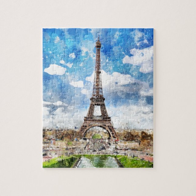 Watercolor Cityscape Paris, Eiffel Towards Jigsaw Puzzle (Vertical)