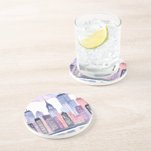 Watercolor Cityscape Skyline Coaster
