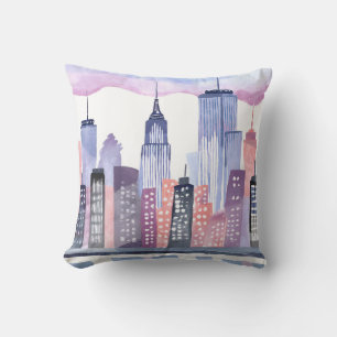 Watercolor Cityscape Skyline Cushion