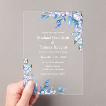  watercolor classic blue winter greenery wedding 