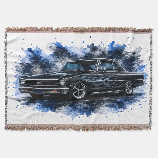 Watercolor Classic Car Throw Blanket (Front)