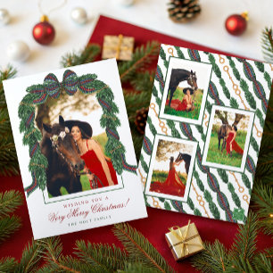 Watercolor Classic Equestrian Tartan Plaid Photo Holiday Card