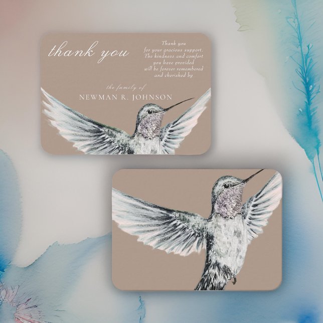 Watercolor Classic Hummingbird Memorial Thank You Card (Creator Uploaded)