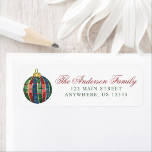 Watercolor Classic Plaid Christmas Ornament Return Address Label