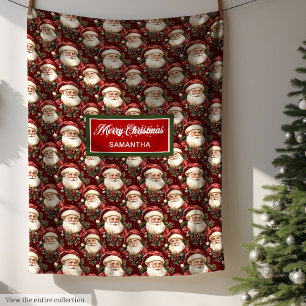 Watercolor Classic Santa Claus Christmas Gift Fleece Blanket
