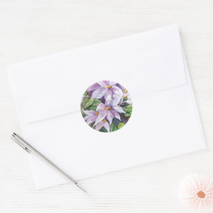Watercolor clematis ROUND STICKER