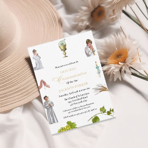 Watercolor Clipart first holy communion Invitation