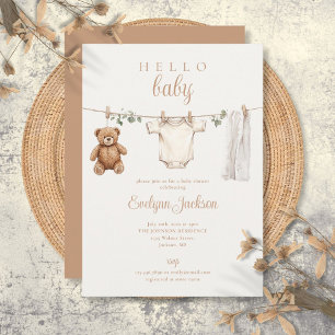 Watercolor Clothesline Neutral Baby Shower Invitation