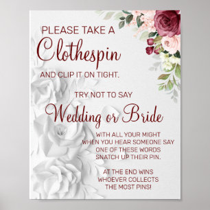 Watercolor Clothespin bridal shower game sign