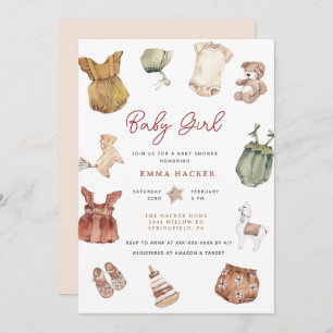 Watercolor Clothing Boho Baby Girl Shower  Invitation