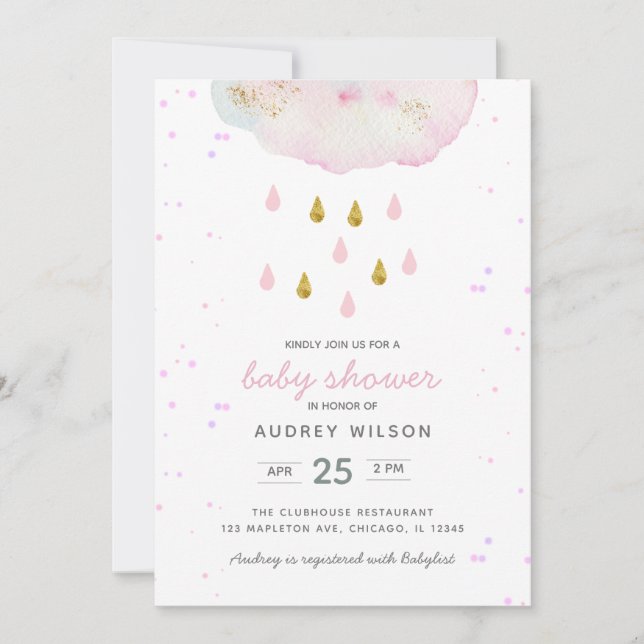 Watercolor Cloud Raindrop Baby Shower  Invitation (Front)
