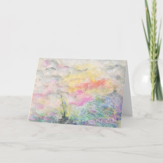 Watercolor Clouds and Boat Card