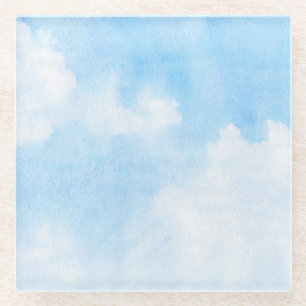 Watercolor clouds and sky background glass coaster