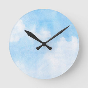 Watercolor clouds and sky background round clock