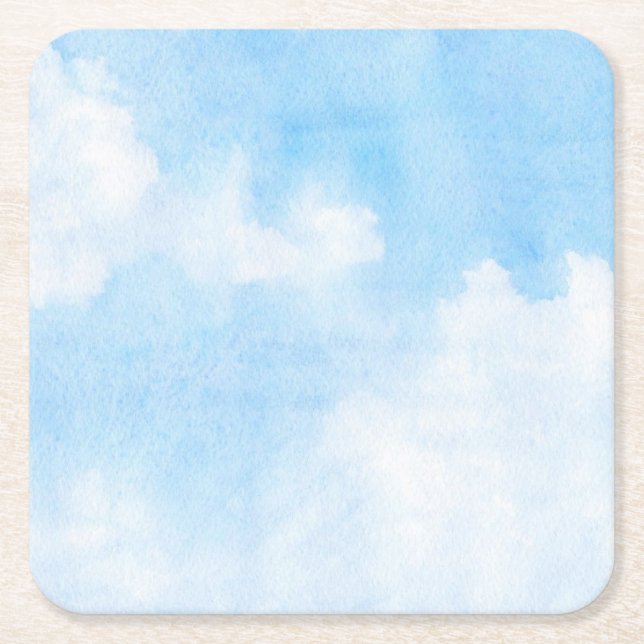 Watercolor clouds and sky background square paper coaster (Front)