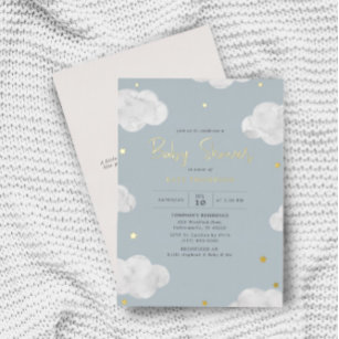 Watercolor Clouds Blue Grey Boy Baby Shower Gold