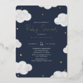 Watercolor Clouds Dark Blue Boy Baby Shower Gold (Front)