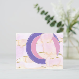 Watercolor clouds in pink and gold, lilac halo art postcard