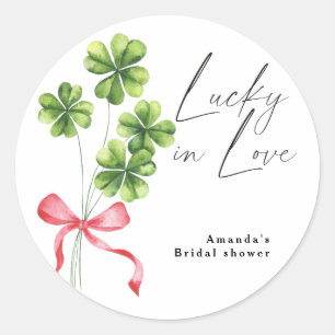 Watercolor Clover Bow Lucky in Love Bridal Shower Classic Round Sticker