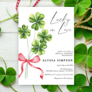 Watercolor Clover Bow Lucky in Love Bridal Shower Invitation