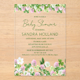 Watercolor Clover Meadow Baby Shower Acrylic Invitations