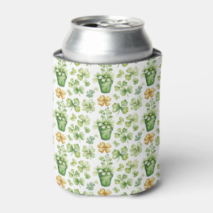 Watercolor Clover Pattern  Can Cooler