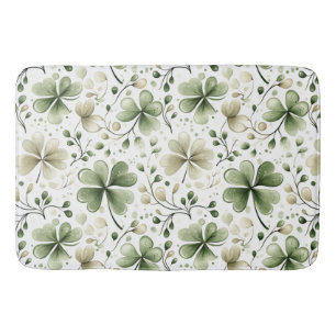 Watercolor Clover Pattern – Green & Neutral Bath Mat
