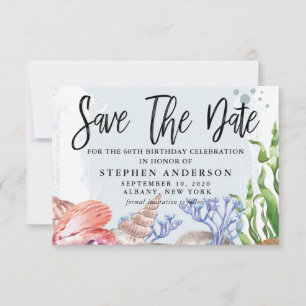 Watercolor Coastal 60th Birthday Party Save The Date