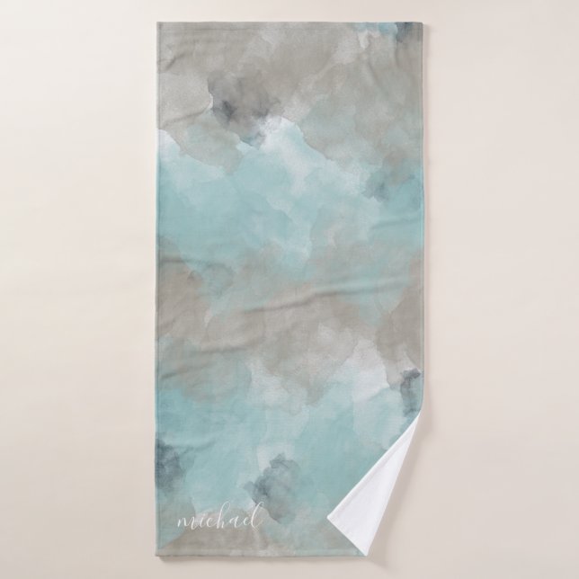 Watercolor Coastal Beach Colours Towel With Name (Bath Towel)