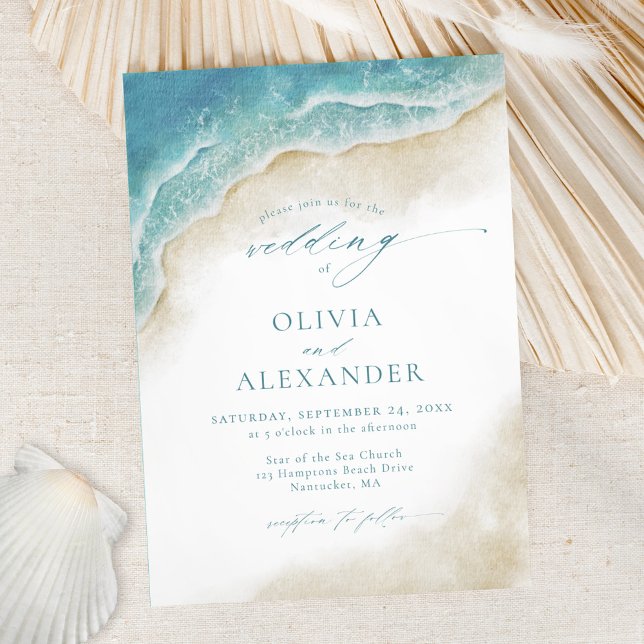 Watercolor Coastal Beach Destination Wedding Invitation (Creator Uploaded)