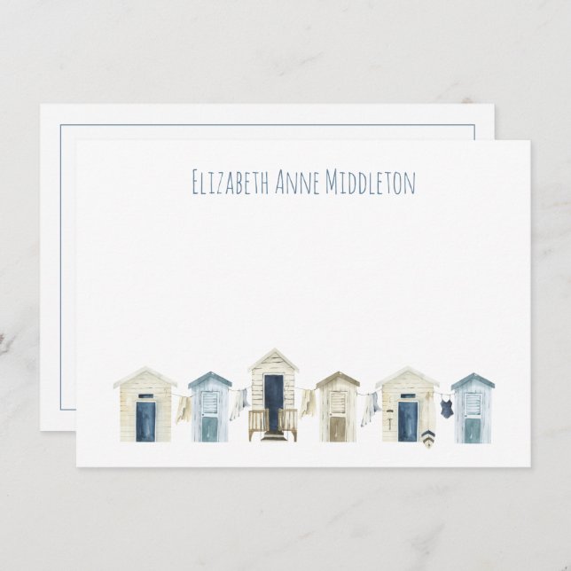 Watercolor Coastal Beach Huts Personalised Card (Front/Back)