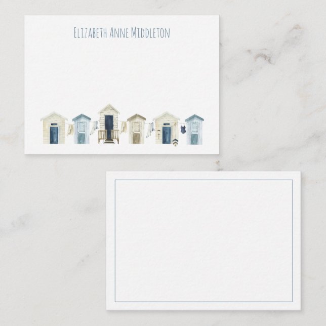 Watercolor Coastal Beach Huts Personalised Card (Front/Back)