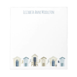 Watercolor Coastal Beach Huts Personalised Notepad