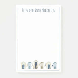 Watercolor Coastal Beach Huts Personalised Post-it Notes