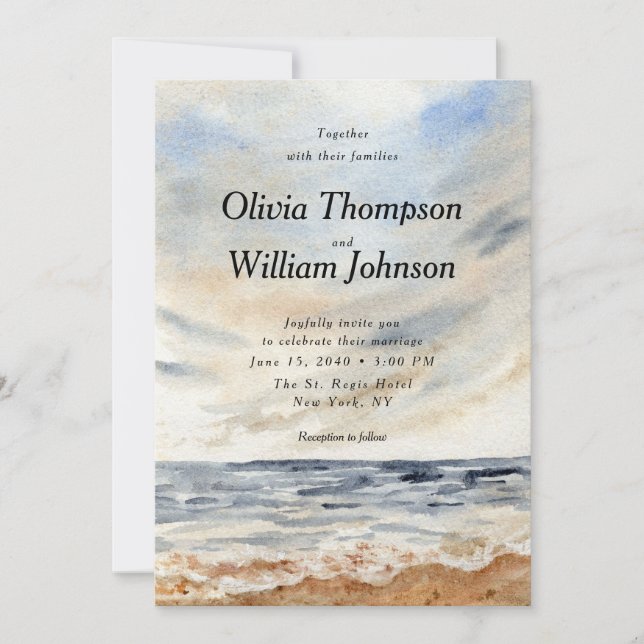 Watercolor Coastal Beach Wedding Invitation (Front)