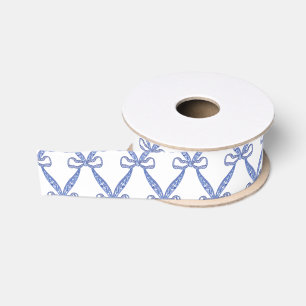Watercolor Coastal Blue Bows Grosgrain Ribbon