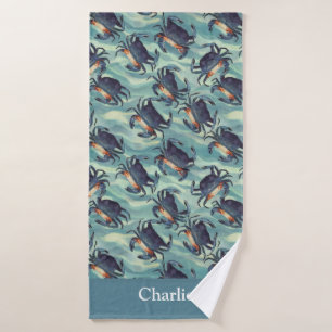 Watercolor Coastal Blue Crab Bath Towel