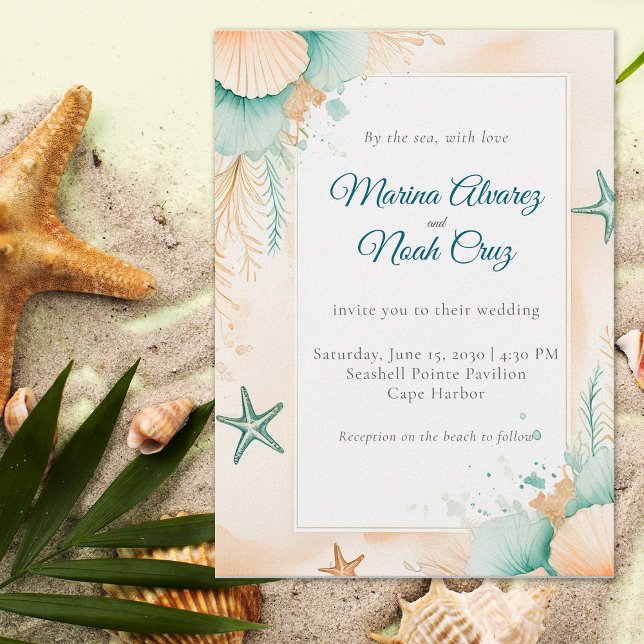 Watercolor Coastal Chic Beach Wedding Invitation (Creator Uploaded)