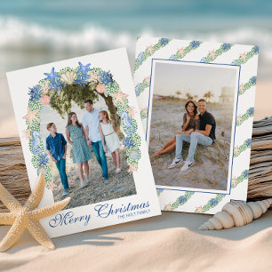 Watercolor Coastal Christmas Garland Photo Holiday Card