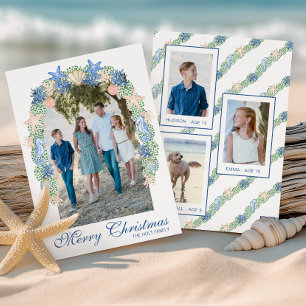 Watercolor Coastal Christmas Garland Photo Holiday Card