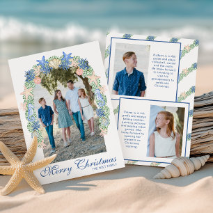 Watercolor Coastal Christmas Garland Photo Holiday Card