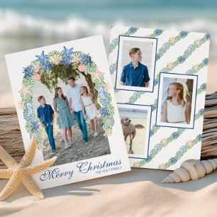 Watercolor Coastal Christmas Garland Photo Holiday Card
