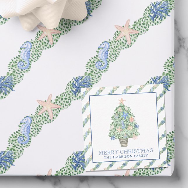 Watercolor Coastal Christmas Tree Gift Enclosure Card (Creator Uploaded)