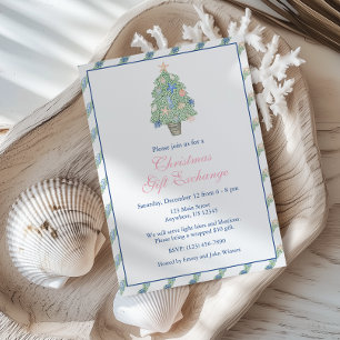 Watercolor Coastal Christmas Tree Party Invitation